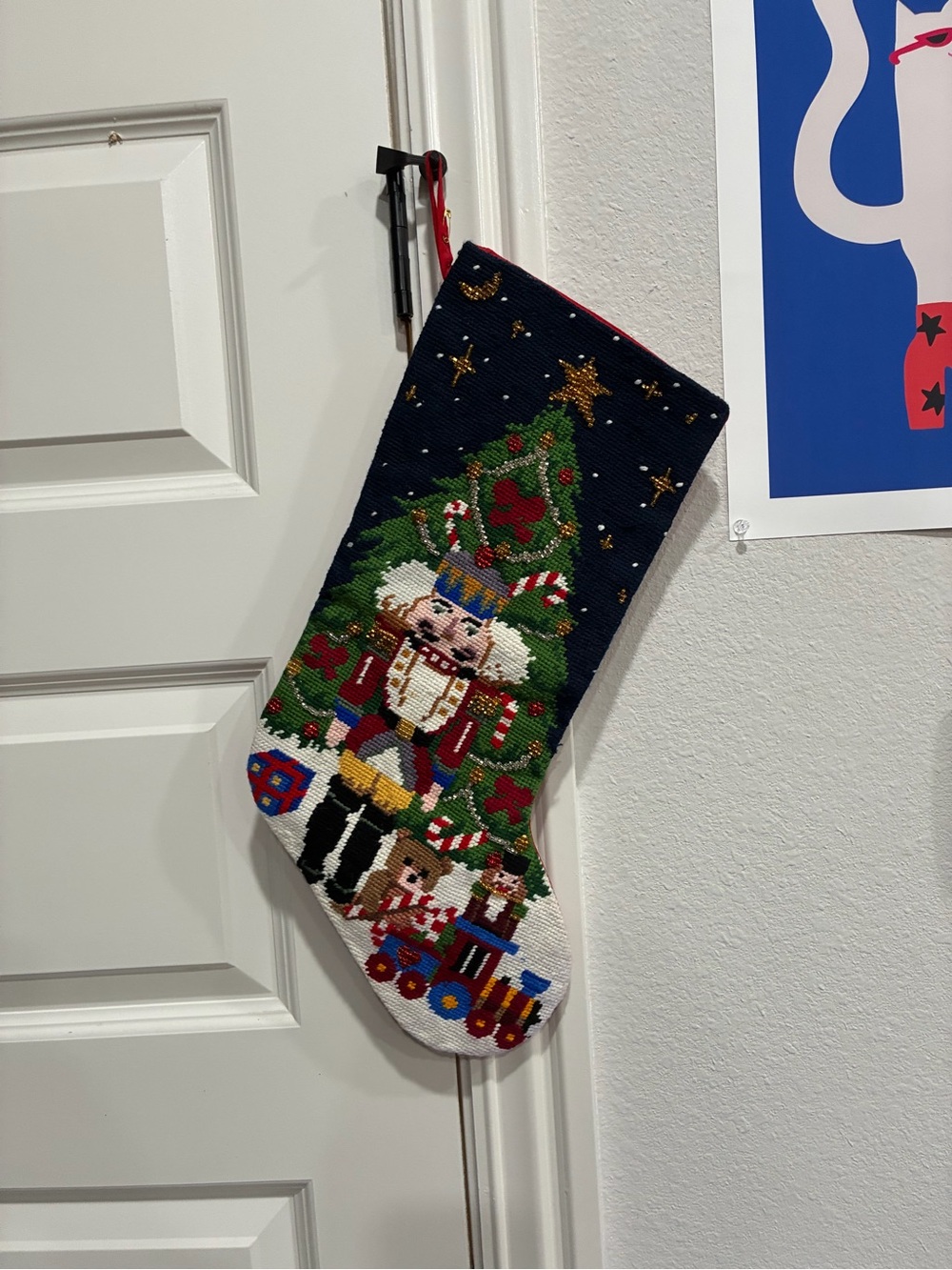 Holiday Nutcracker Needlepoint Christmas Stocking - Navy, Green, Red